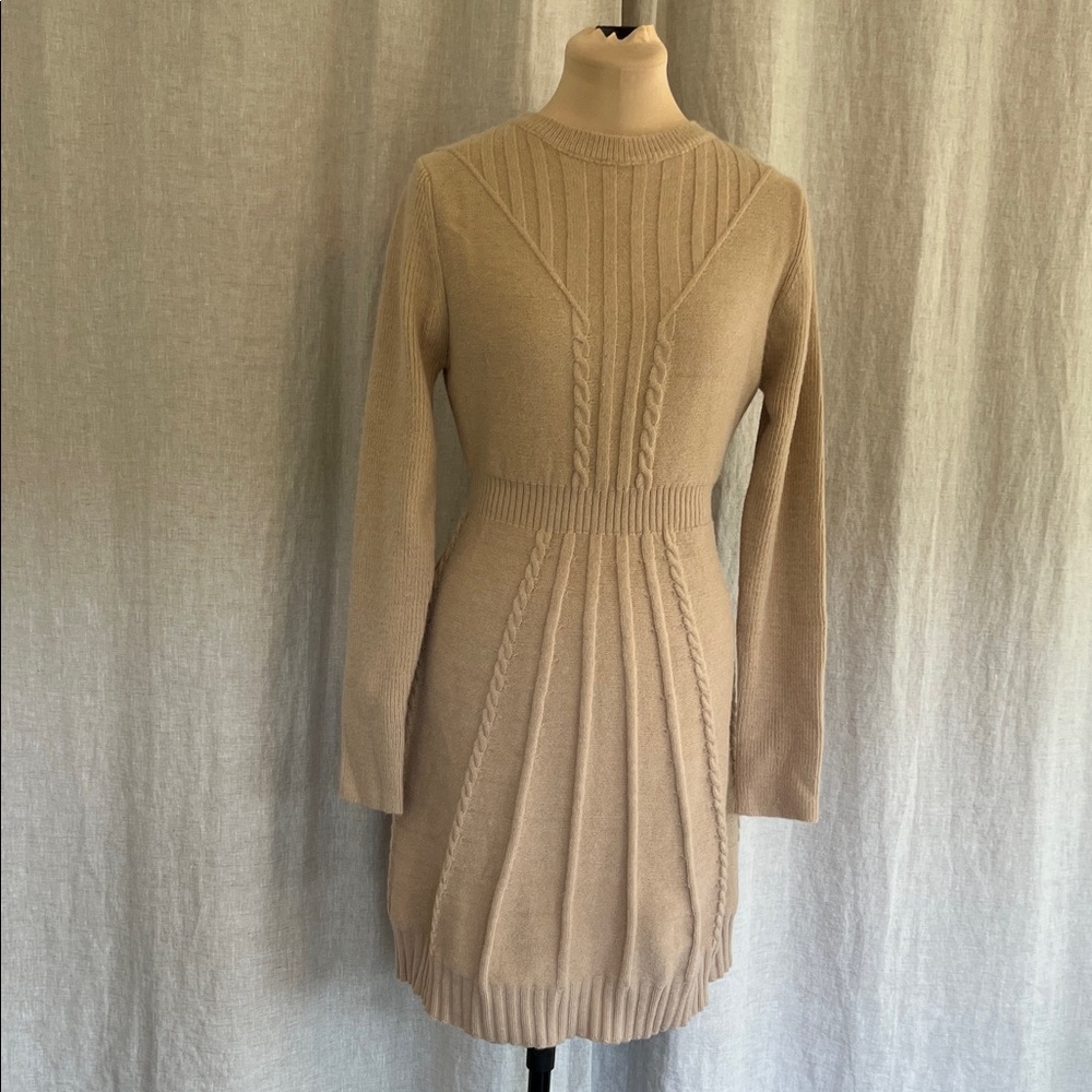 Elegant Tan Cable Knit Dress